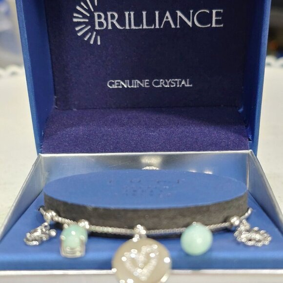 Brilliance Fine Silver Amazonite & Crystal Quartz Adjustable Charm Bracelet 10" - Picture 6 of 11